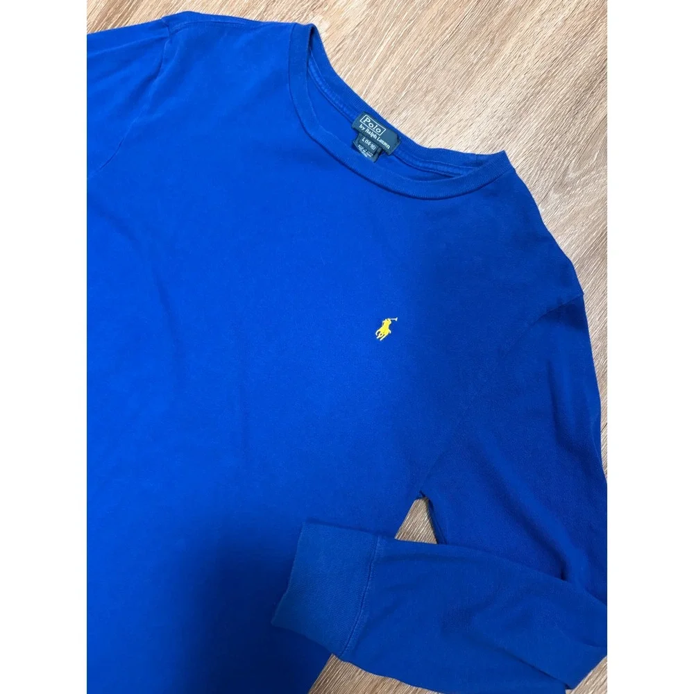 Polo Ralph Lauren Vintage Long Sleeve T-Shirt Royal Blue Yellow Pony Men L 14-16